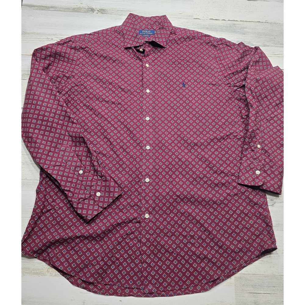 Polo Ralph Lauren Mens XL Classic Fit Burgundy Geometric Medallion Shirt 0519